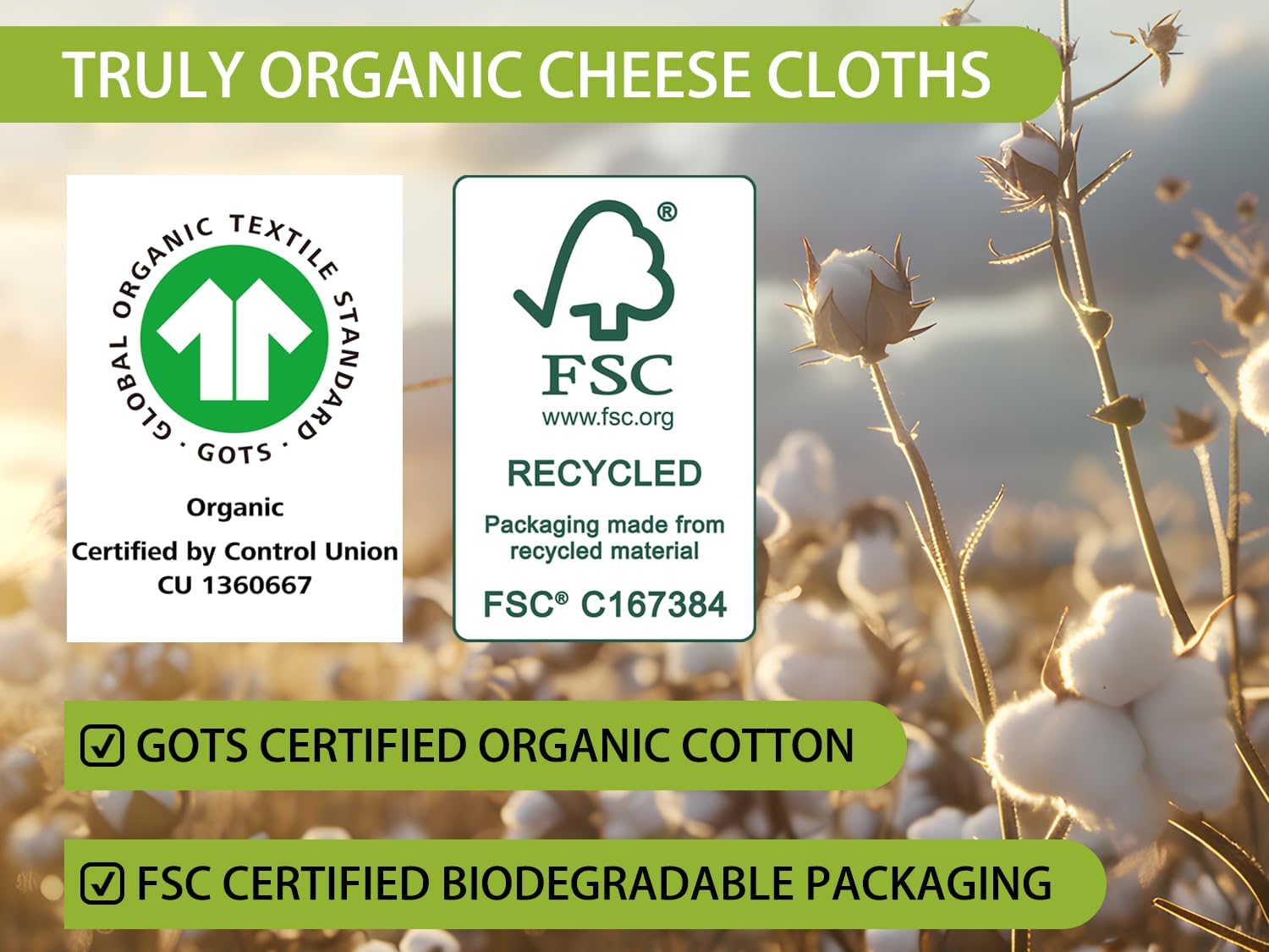 Organic Cheese Cloth 20"x20" 3 pieces