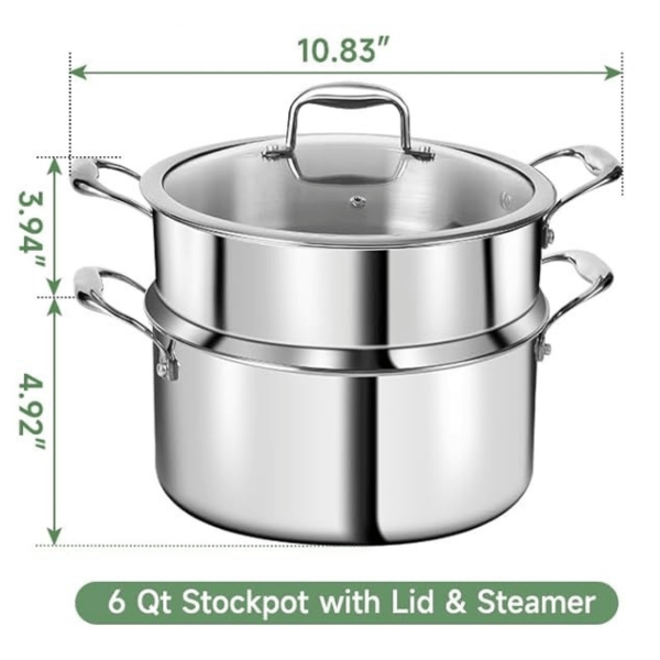 3 Ply Stainless Steel 6-Quart stockpot and steamer insert