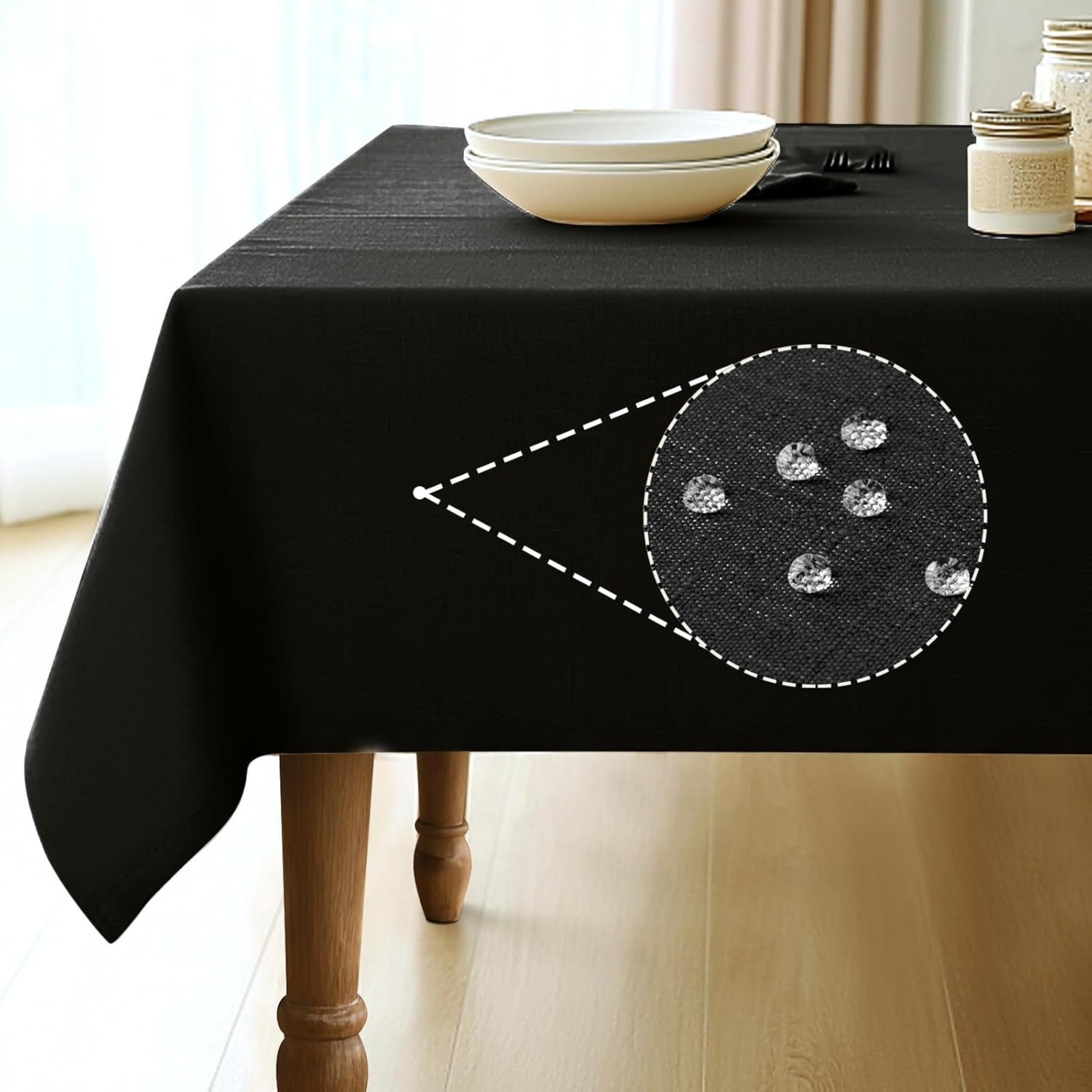Rectangle Linen Style Black Tablecloth