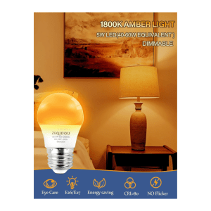 Amber Sleep Light Bulbs Dimmable, Blue Light Blocking, A15 E26 5W