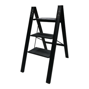 Aluminum Folding 3 Step Black Ladder