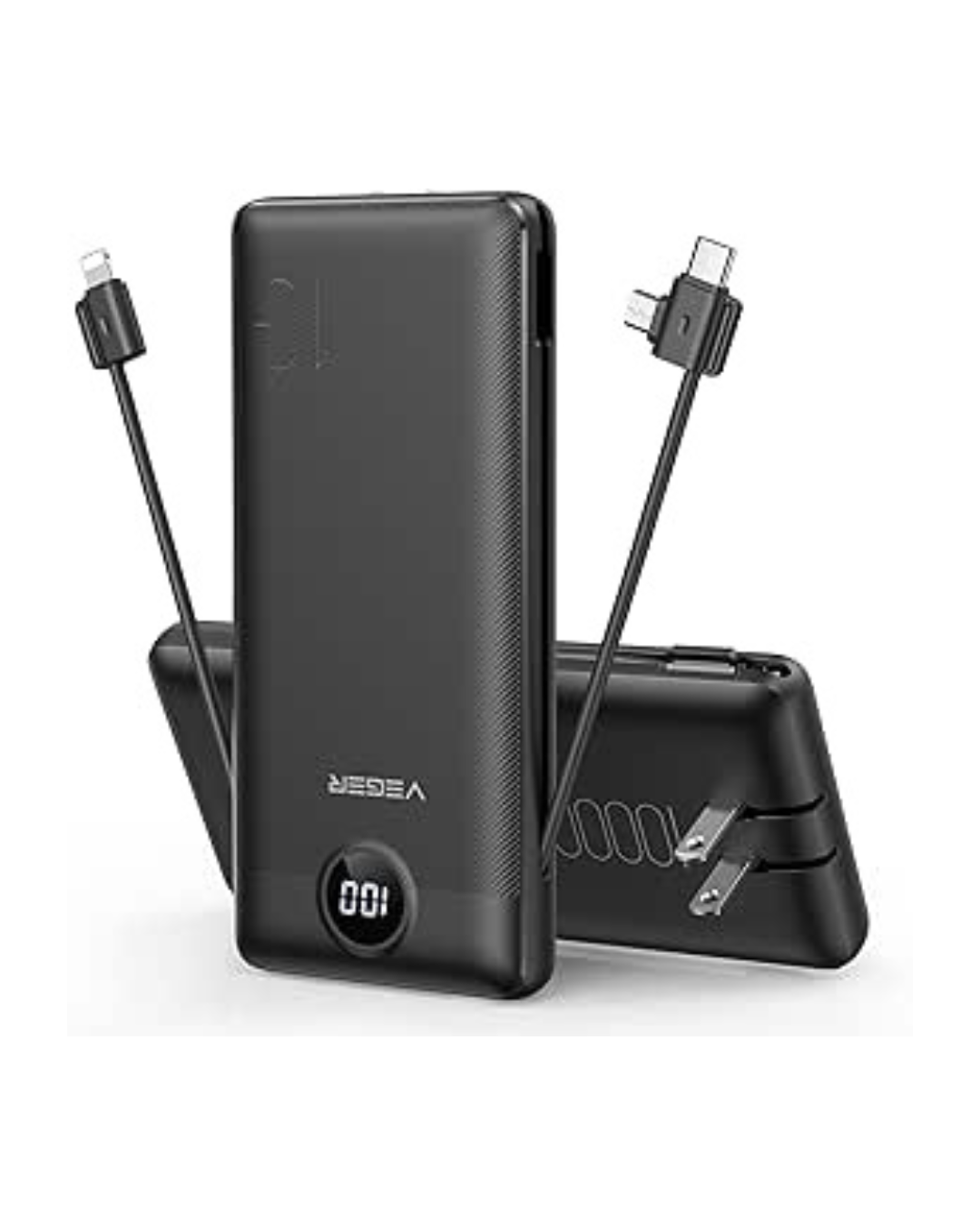 VEGER PORTABLE CHARGER FOR IPHONE BUILT IN CABLES AND WALL PLUG